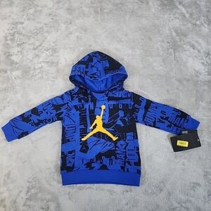 Jordan Sweatshirt Boys 18M Blue/Black Jordan Allover Print Hoodie Warm Cozy‎